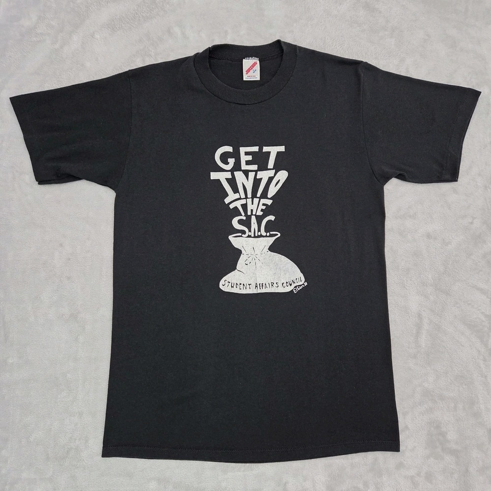 Vintage 80s Jerzees Student Affairs Council T-shirt Mens L Black Single Stitch